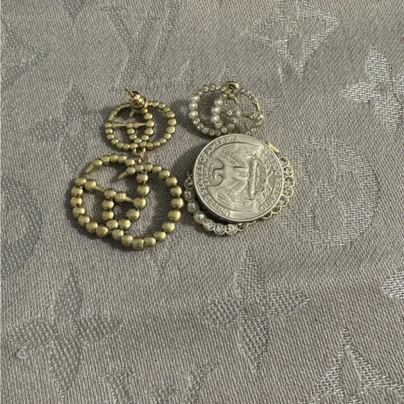 Gucci Crystal and Gold Tone Large Faux Pearl Earrings